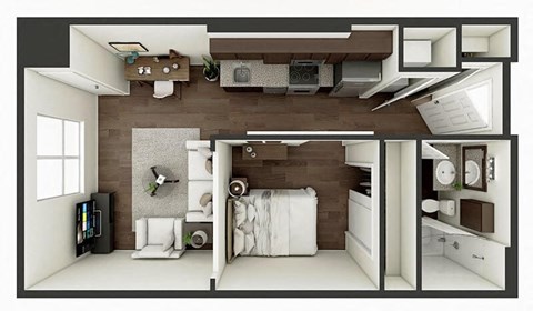 Floor plan for 1 bed, 1 bath, 525 sqft