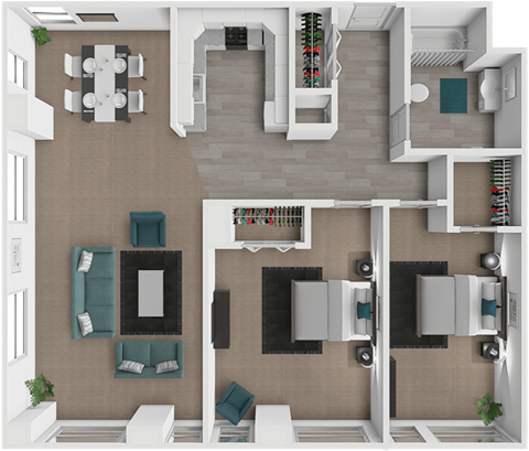 Floor plan for 2 beds, 1 bath, 1047 sqft