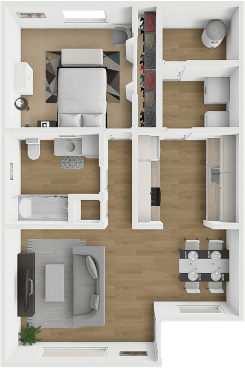 Floor plan for 1 bed, 1 bath, 720 sqft