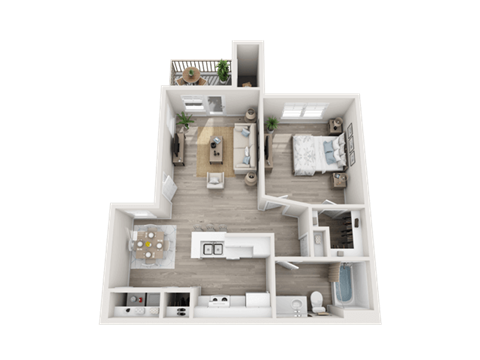 Floor plan for 1 bed, 1 bath, 700 sqft