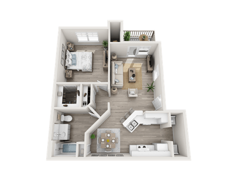 Floor plan for 1 bed, 1 bath, 795 sqft