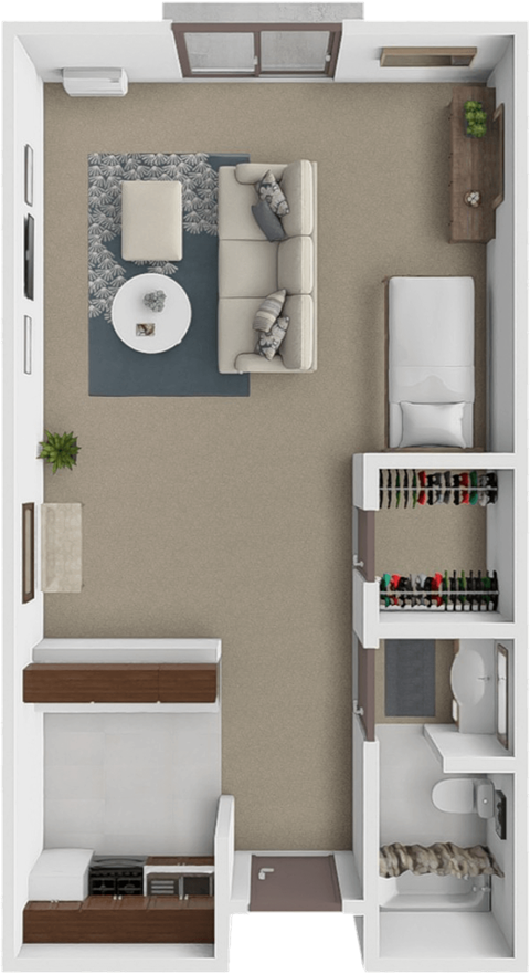 Floor plan for studio, 1 bath, 485 sqft
