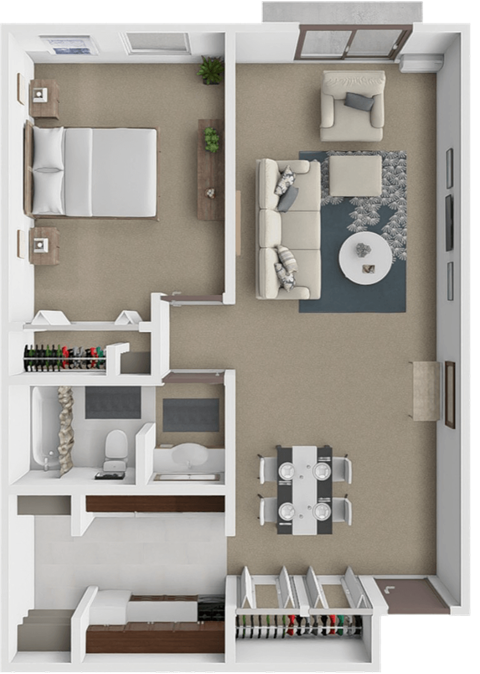 Floor plan for 1 bed, 1 bath, 720 sqft