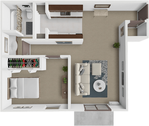 Floor plan for 1 bed, 1 bath, 740 sqft