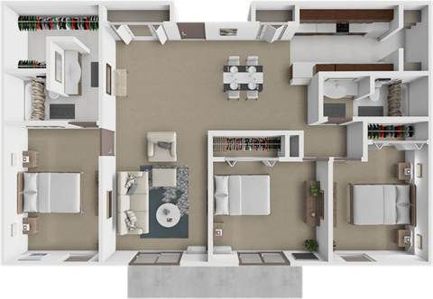 Floor plan for 3 beds, 2 baths, 1350 sqft
