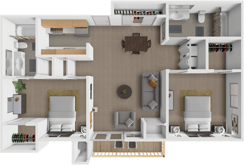 Floor plan for 2 beds, 2 baths, 1046 sqft