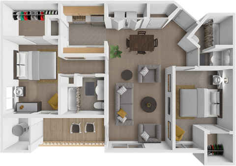 Floor plan for 2 beds, 2 baths, 978 sqft