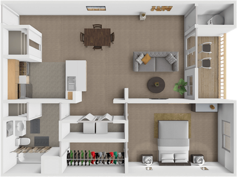 Floor plan for 1 bed, 1 bath, 773 sqft