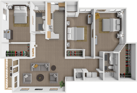 Floor plan for 3 beds, 2 baths, 1485 sqft