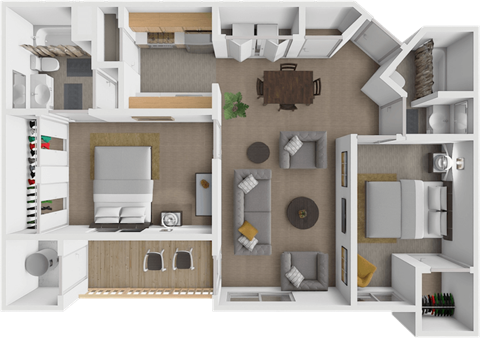 Floor plan for 2 beds, 2 baths, 978 sqft