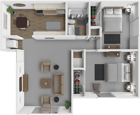 Floor plan for 2 beds, 1 bath, 860 sqft