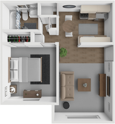 Floor plan for 1 bed, 1 bath, 750 sqft