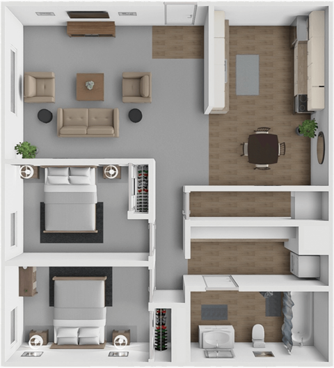 Floor plan for 2 beds, 1 bath, 850 sqft