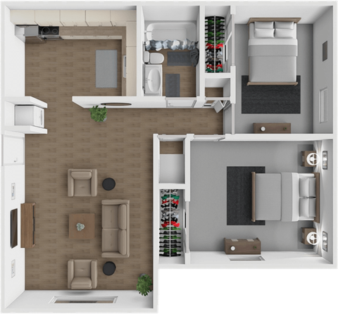 Floor plan for 2 beds, 1 bath, 825 sqft