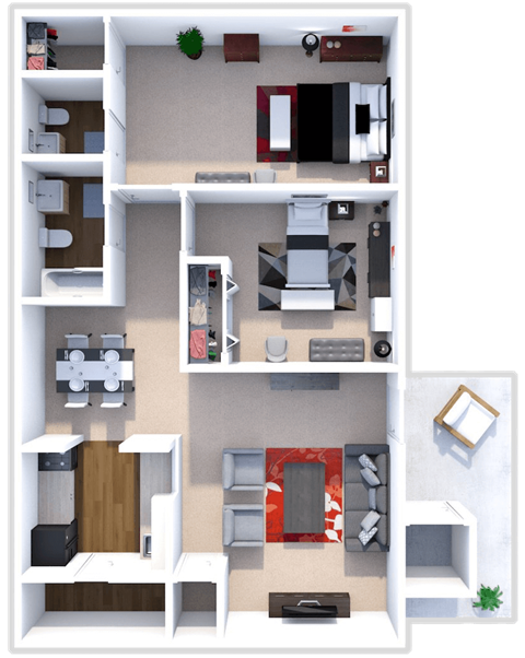 Floor plan for 2 beds, 1.5 baths, 950 sqft