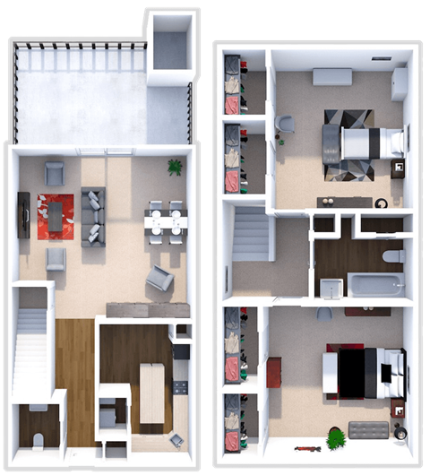 Floor plan for 2 beds, 1.5 baths, 1200 sqft