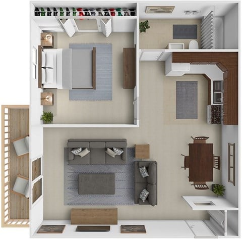 Floor plan for 1 bed, 1 bath, 681 sqft