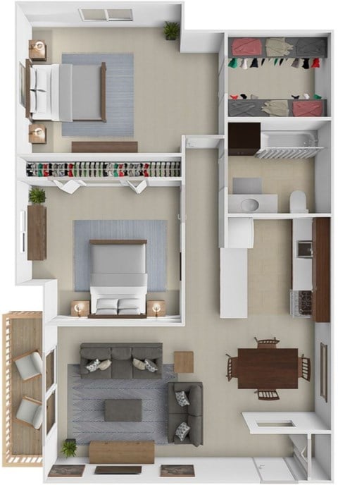Floor plan for 2 beds, 1 bath, 1000 sqft