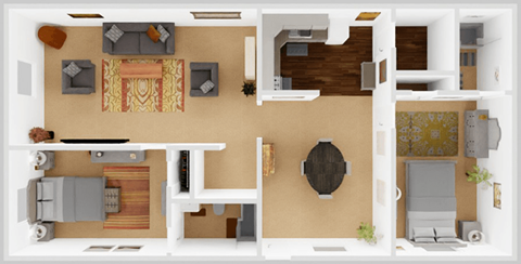 Floor plan for 2 beds, 2 baths, 1064 sqft