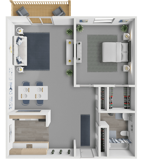 Floor plan for 1 bed, 1 bath, 650 sqft