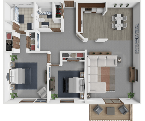 Floor plan for 2 beds, 2 baths, 1053 sqft