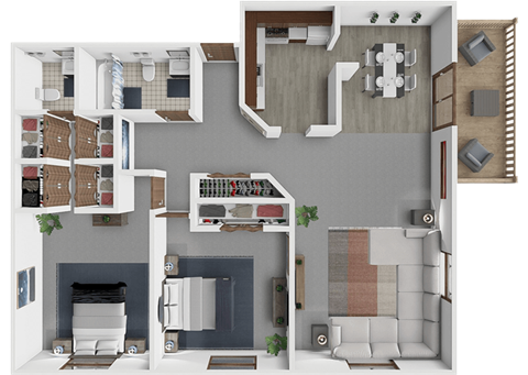 Floor plan for 2 beds, 1.5 baths