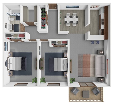 Floor plan for 2 beds, 1 bath, 1057 sqft