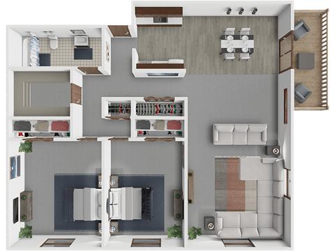 Floor plan for 2 beds, 1 bath, 1073 sqft