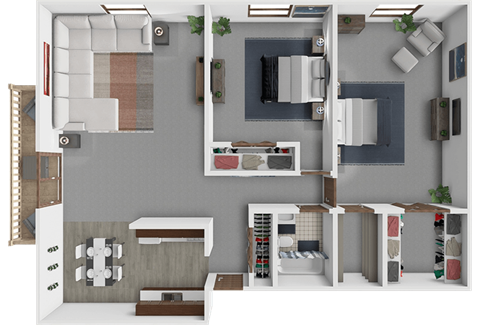 Floor plan for 2 beds, 1 bath, 1140 sqft