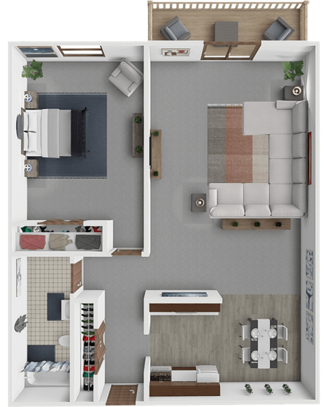 Floor plan for 1 bed, 1 bath, 730 sqft