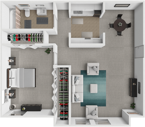 Floor plan for 1 bed, 1 bath, 840 sqft