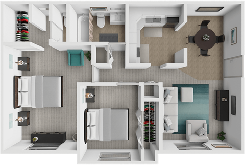 Floor plan for 2 beds, 1.5 baths, 940 sqft