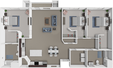 Floor plan for 3 beds, 2 baths, 1610 sqft