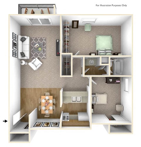 Floor plan for 2 beds, 1 bath, 986 sqft