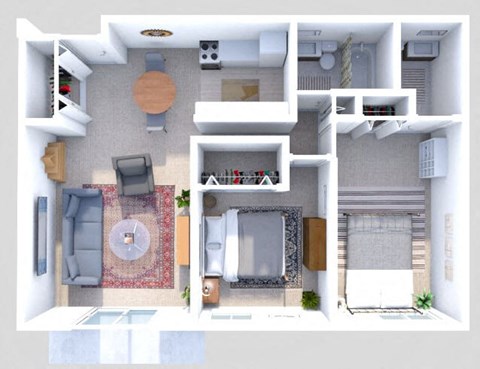 Floor plan for 2 beds, 1.5 baths, 875 sqft