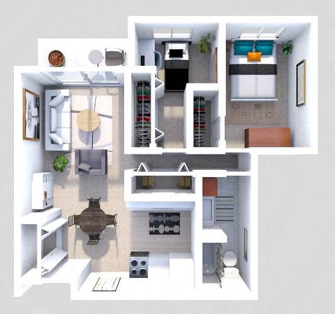 Floor plan for 2 beds, 1 bath, 875 sqft