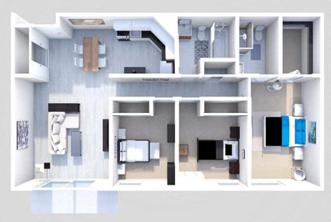 Floor plan for 3 beds, 2 baths, 1150 sqft