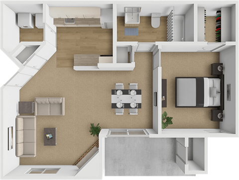 Floor plan for 1 bed, 1 bath, 759 sqft