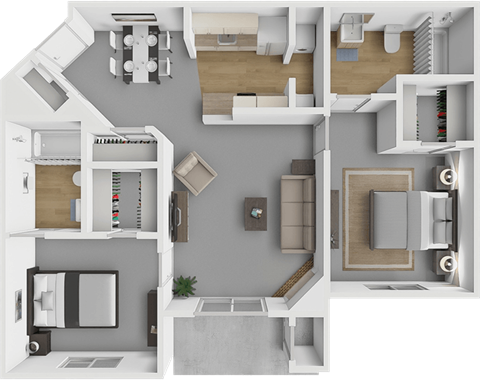 Floor plan for 2 beds, 2 baths, 1005 sqft