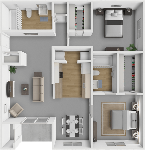 Floor plan for 2 beds, 2 baths, 1081 sqft