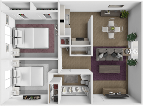 Floor plan for 2 beds, 1 bath, 900 sqft