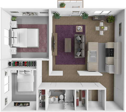 Floor plan for 2 beds, 1 bath, 1020 sqft