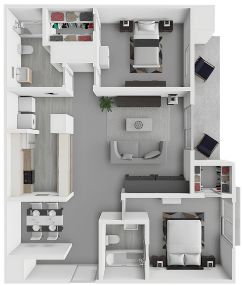 Floor plan for 2 beds, 2 baths, 1023 sqft