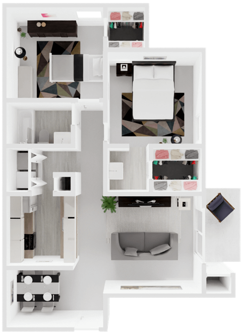 Floor plan for 2 beds, 1 bath, 865 sqft