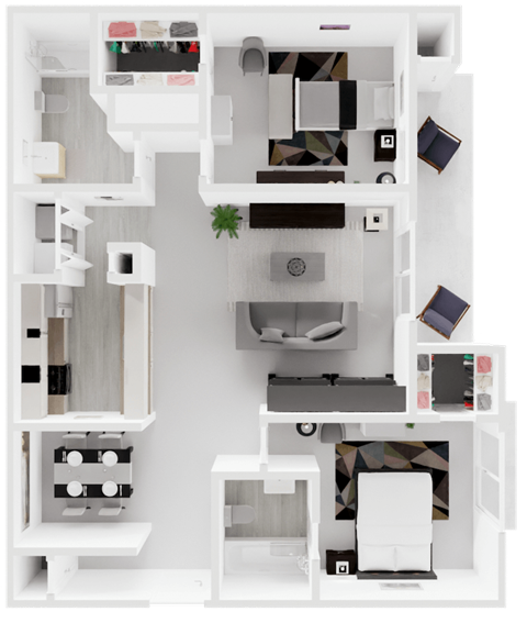 Floor plan for 2 beds, 2 baths, 1023 sqft