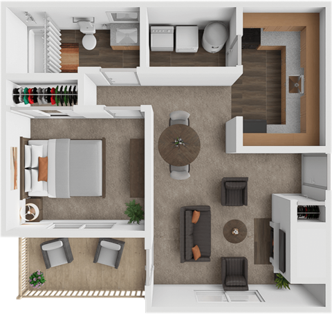 Floor plan for 1 bed, 1 bath, 712 sqft