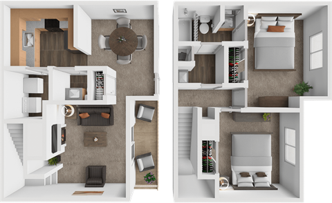 Floor plan for 2 beds, 1.5 baths, 1065 sqft