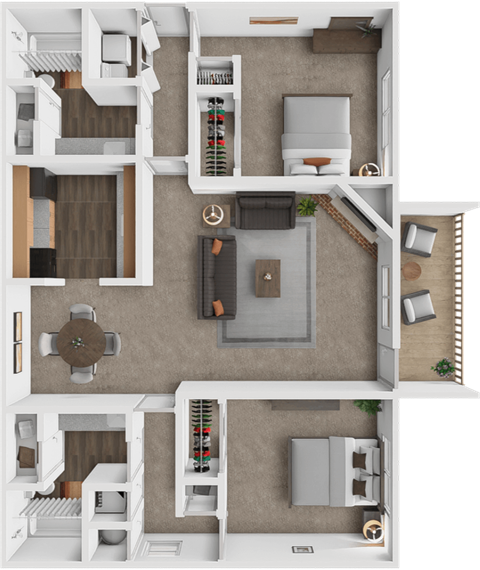 Floor plan for 2 beds, 2 baths, 1093 sqft