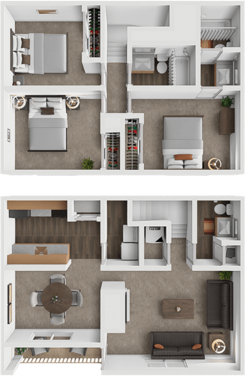 Floor plan for 3 beds, 2.5 baths, 1360 sqft