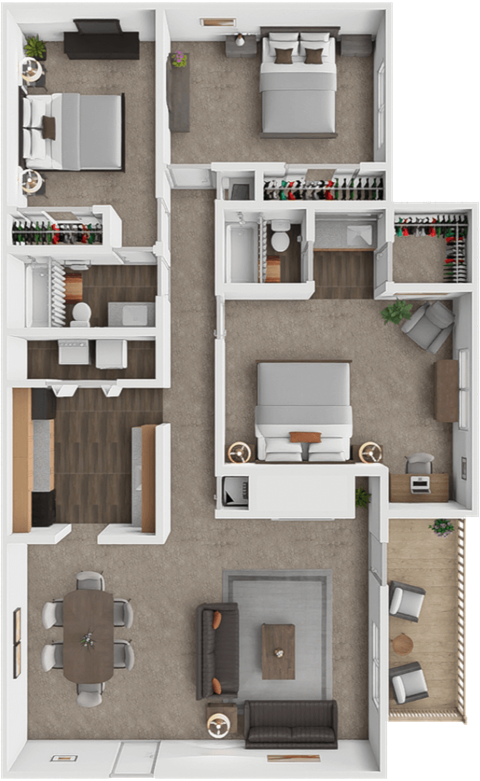 Floor plan for 3 beds, 2 baths, 1222 sqft
